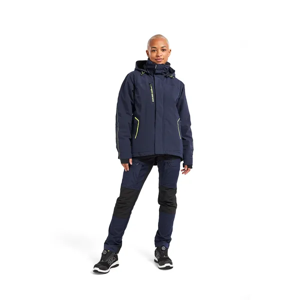 Jakke lettfôret Dame Mørk Marineblå/Varselgul