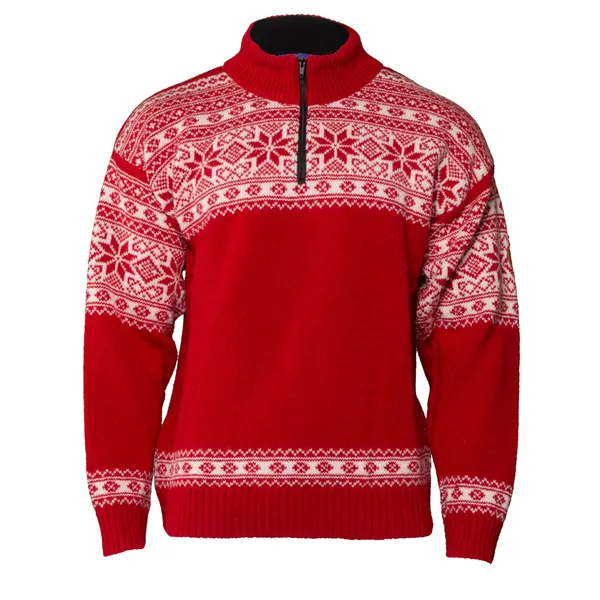 Snøstjerne Genser Rød/Hvit, m/half zip